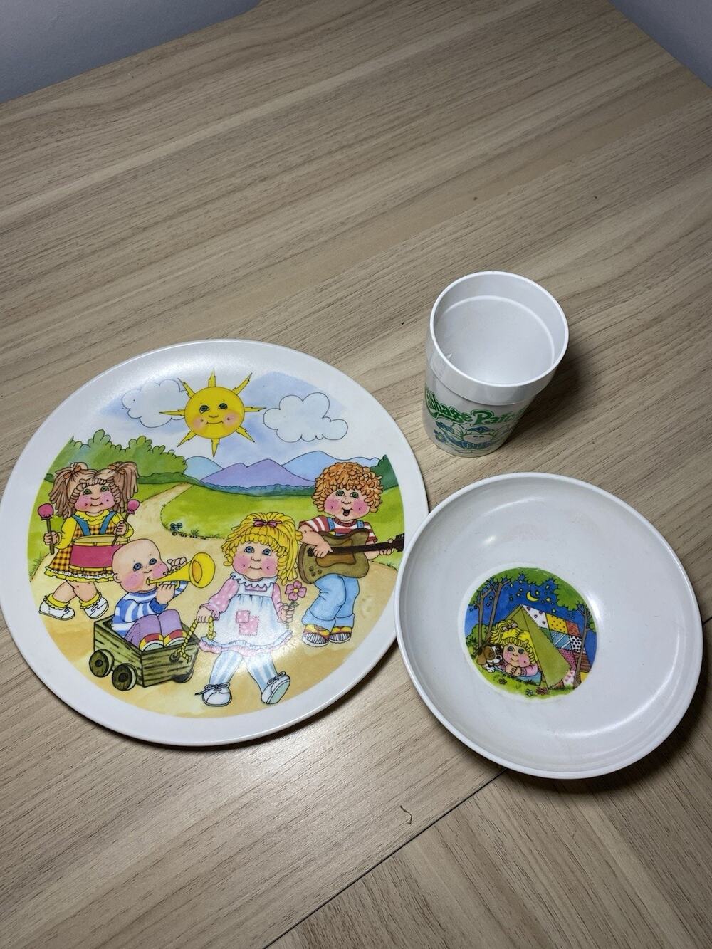 Cabbage Patch Kids Melamine 9" Dinner Plate, Bowl, & Cup 1983 OAA Inc.